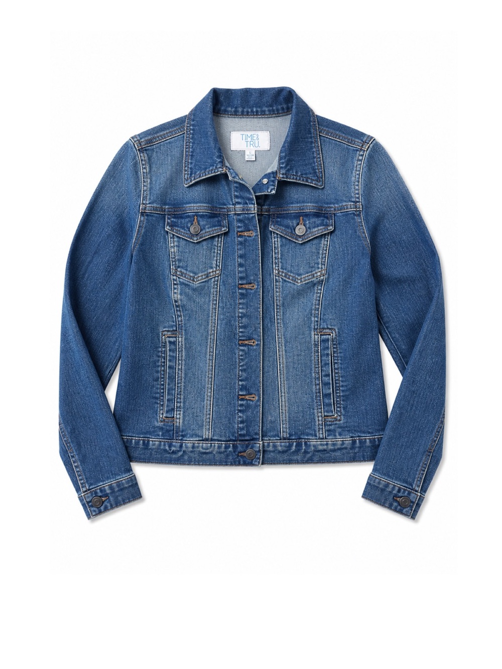 Time and Tru Denim Jacket Size Large Classic Blue Jean Jacket Stretch